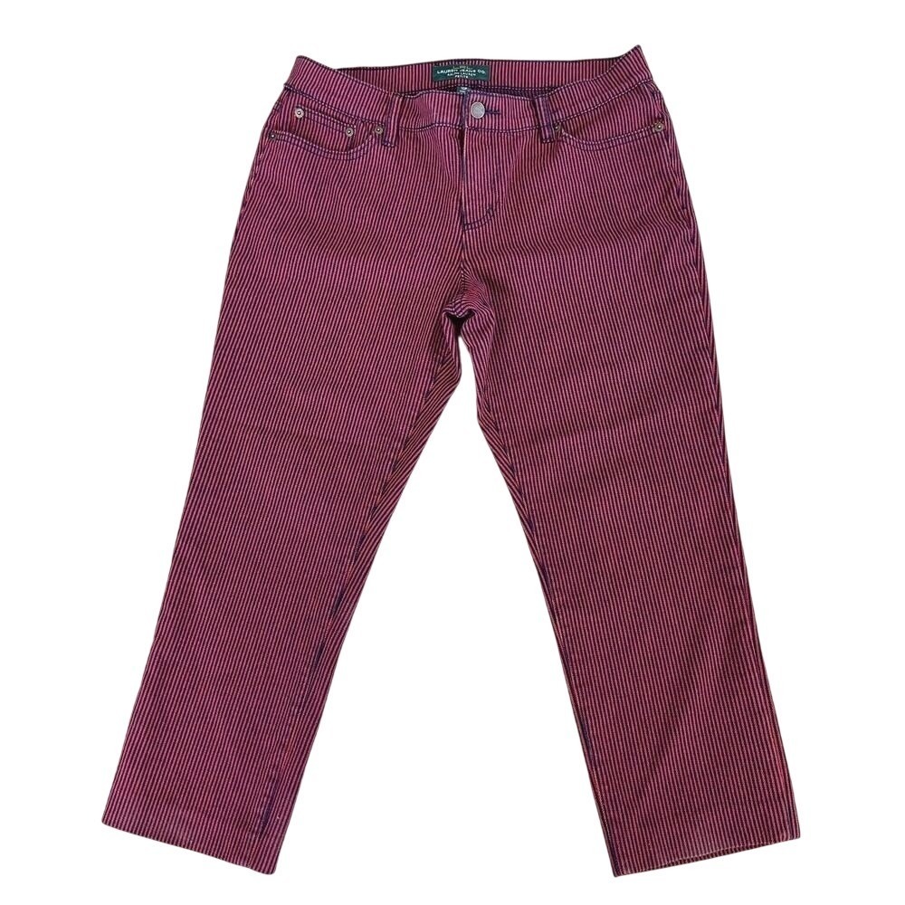 Lauren Ralph Lauren Straight Leg Pinstripe Pants Burgundy Navy Blue Women 10P